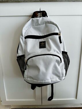 adidas White Backpack with Black Trim and Mesh Pockets